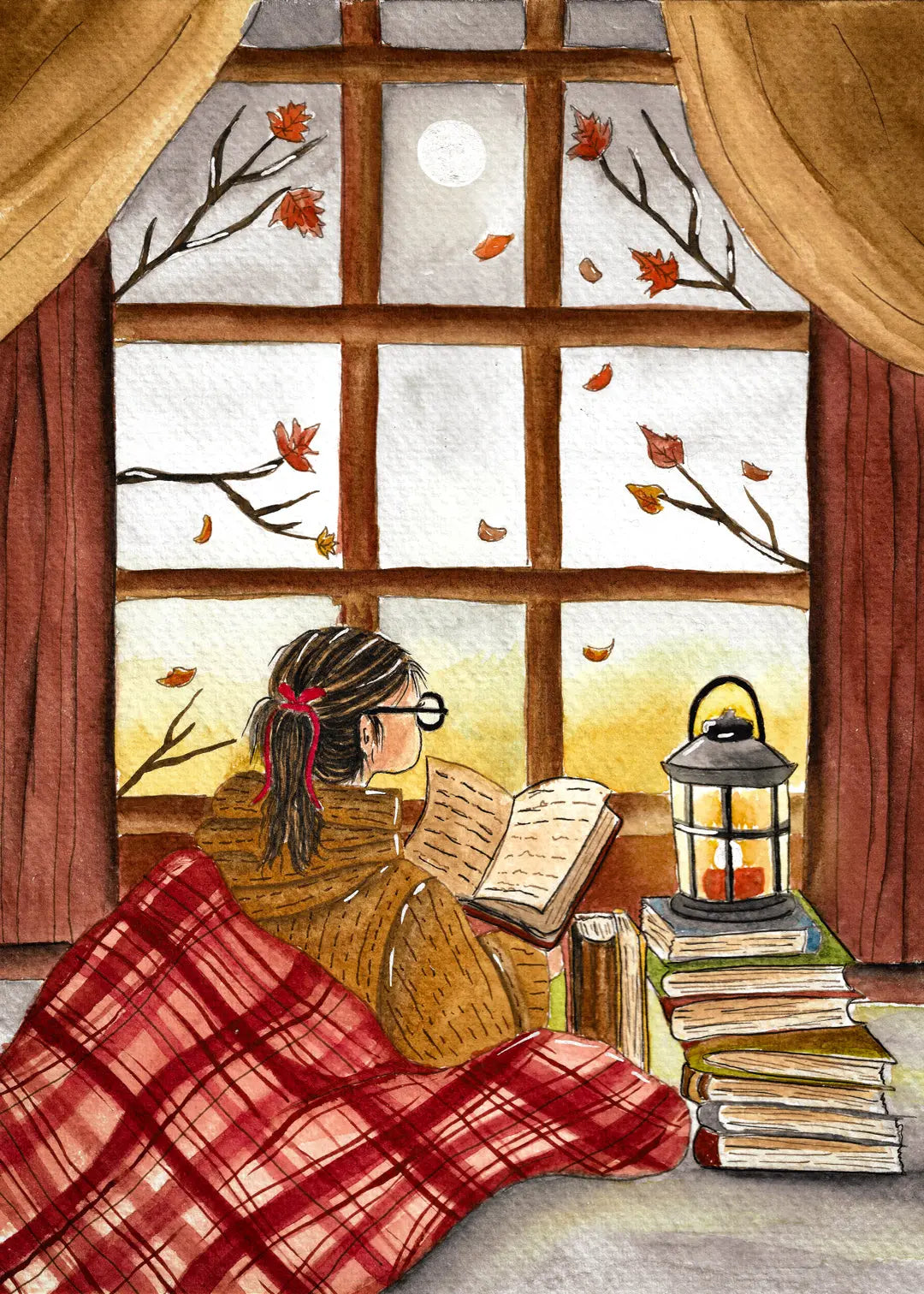 Affiche automne Lecture dans un plaid Emily in home