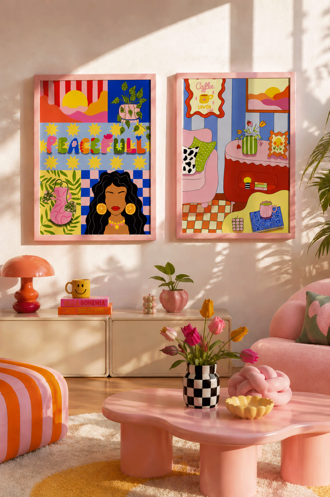 Affiche murale salon coloré
