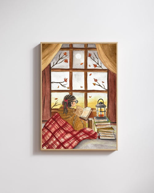 Affiche automne Lecture dans un plaid - Emily in home